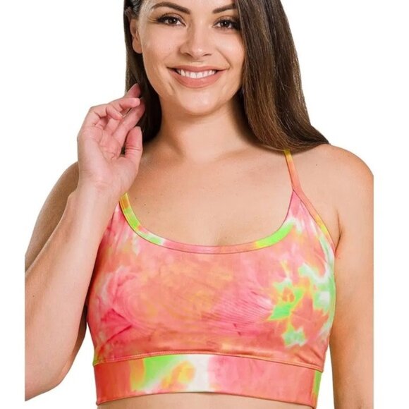 Zenana Outfitters Pants - Plus Tie Dye Padded Sports Bra